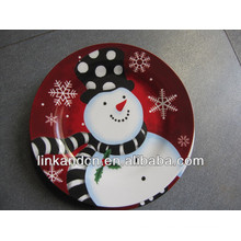 KC-02537beautiful plate with snowman design,round ceramic pizza/cake plates